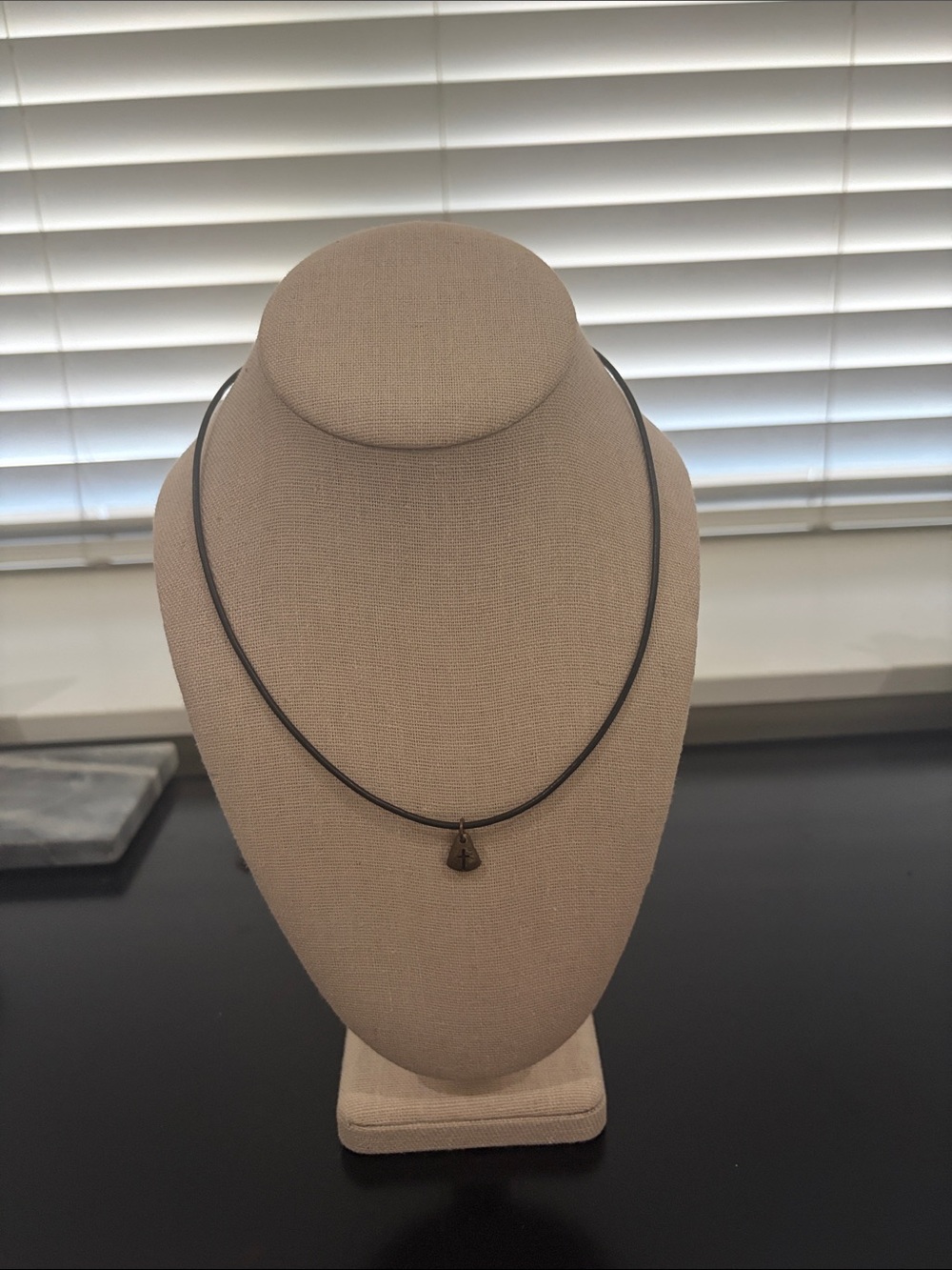 Delicate Black Cord Necklace with Small Cross Pendant